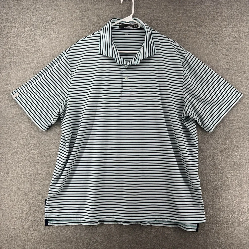 Ralph‎ Lauren RLX Golf Polo Shirt Men Size XXL White Blue Striped Short Sleeve